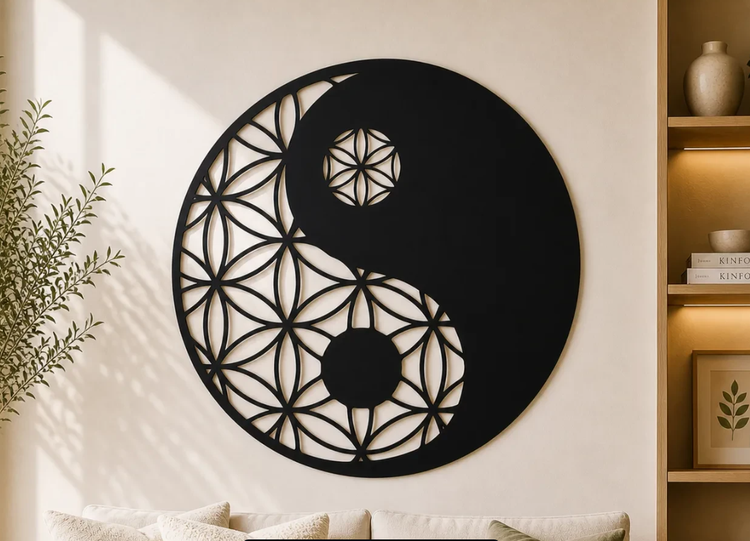 تابلو دکوراتیو چوبی طرح Yin Yang